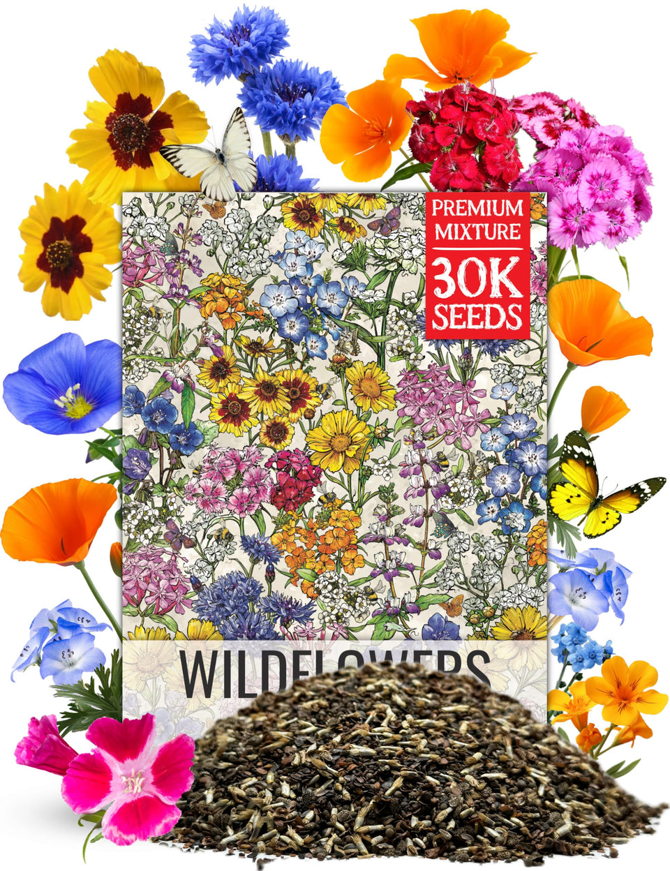 Seed Needs 2oz wildflower seed mix with vibrant multicolor blooms for small spaces.