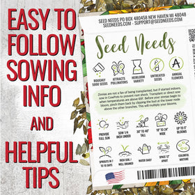 Seed Needs zinnia seeds ready for direct sow in garden bed.