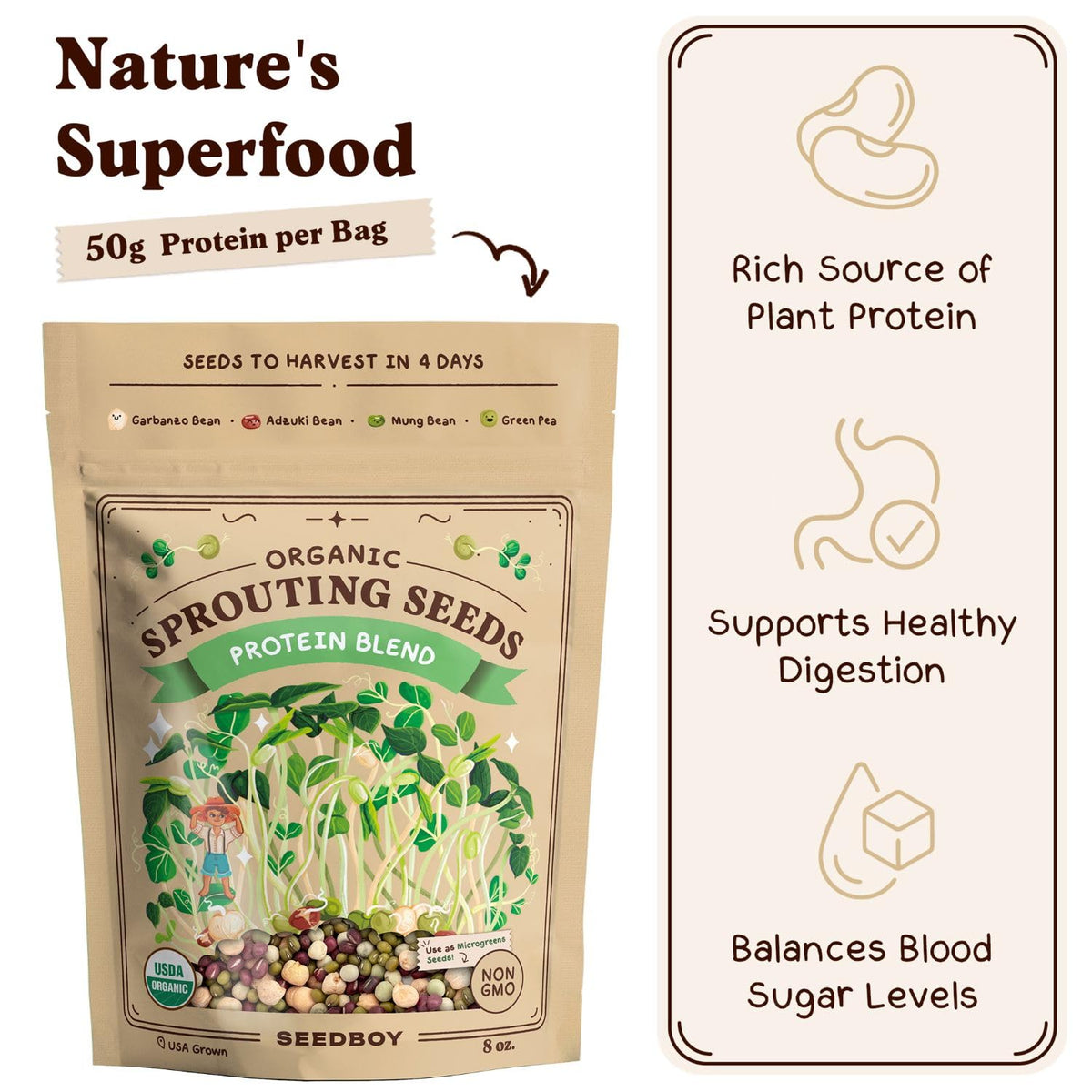 Seedboy garbanzo bean sprouts ideal for salads and bowls