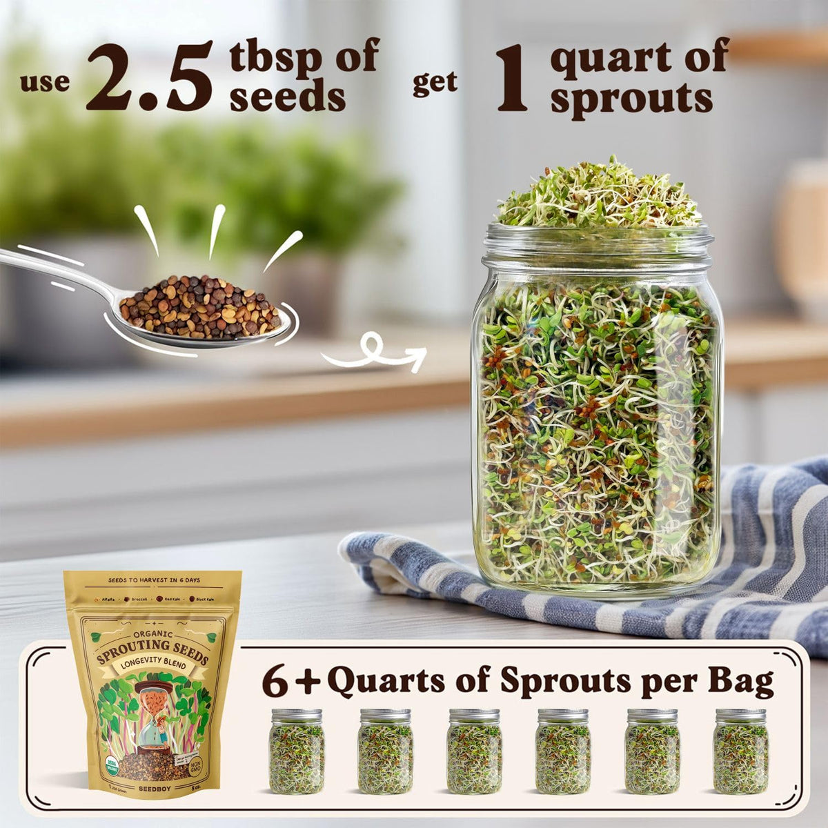 Seedboy Organic Broccoli seeds yield vibrant green microgreens.
