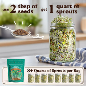 Seedboy Protein blend seeds in a bag for plant-based sprouts.