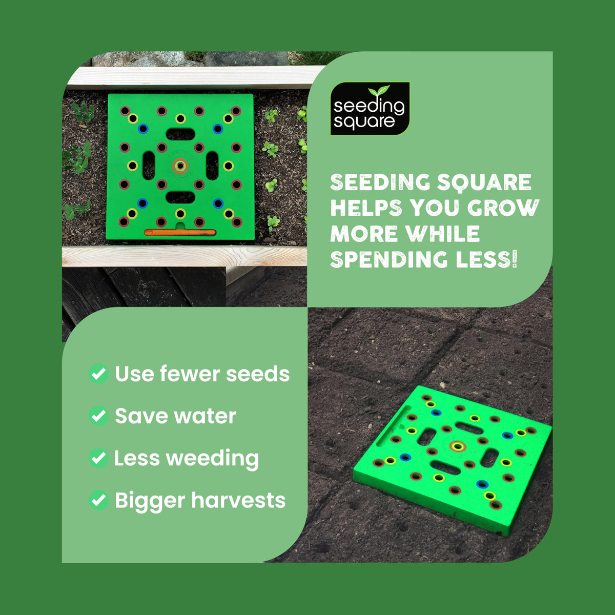 Seeding Square compact garden setup for easy, efficient rows.