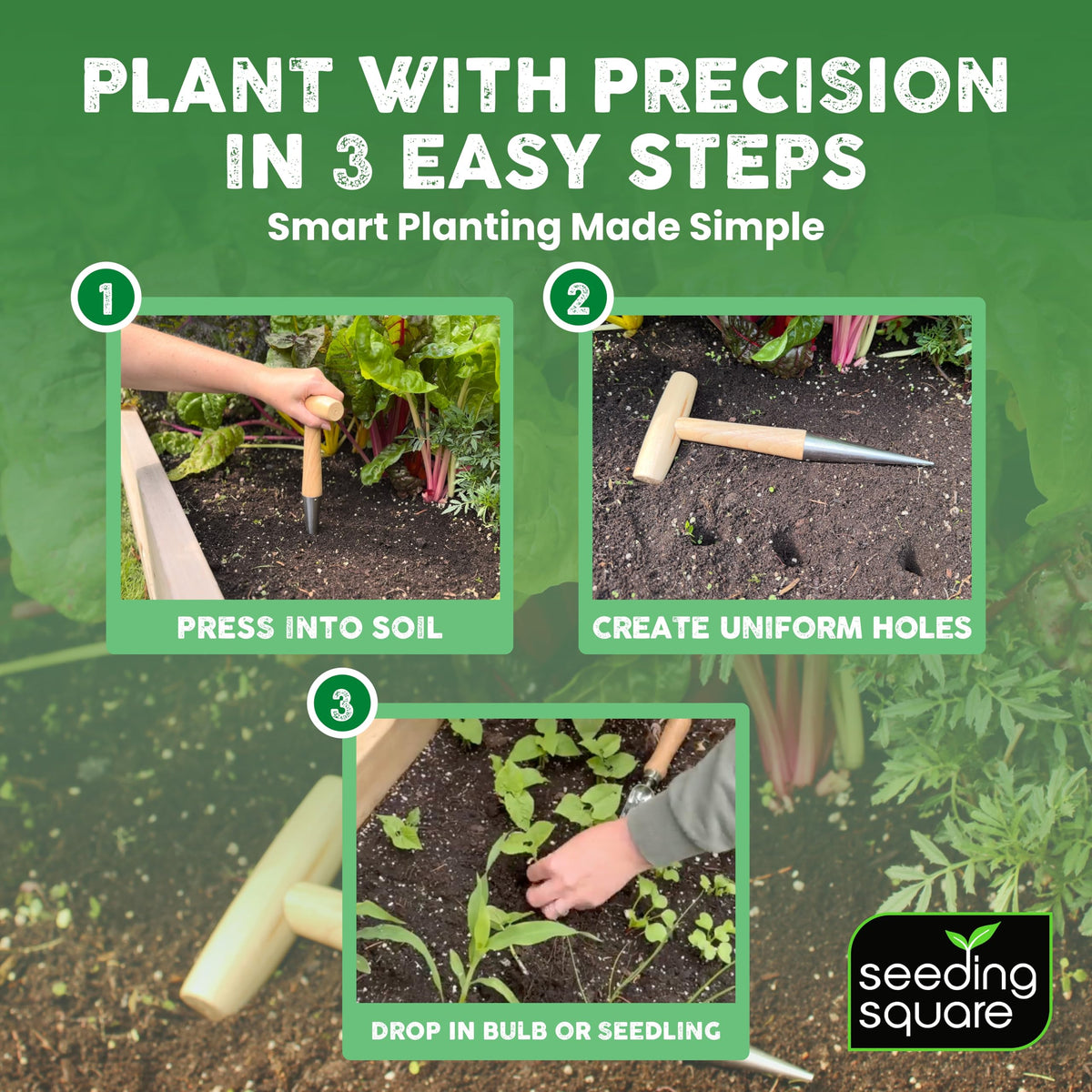Seeding Square Pokey Planter bulb digging action creates quick, clean holes