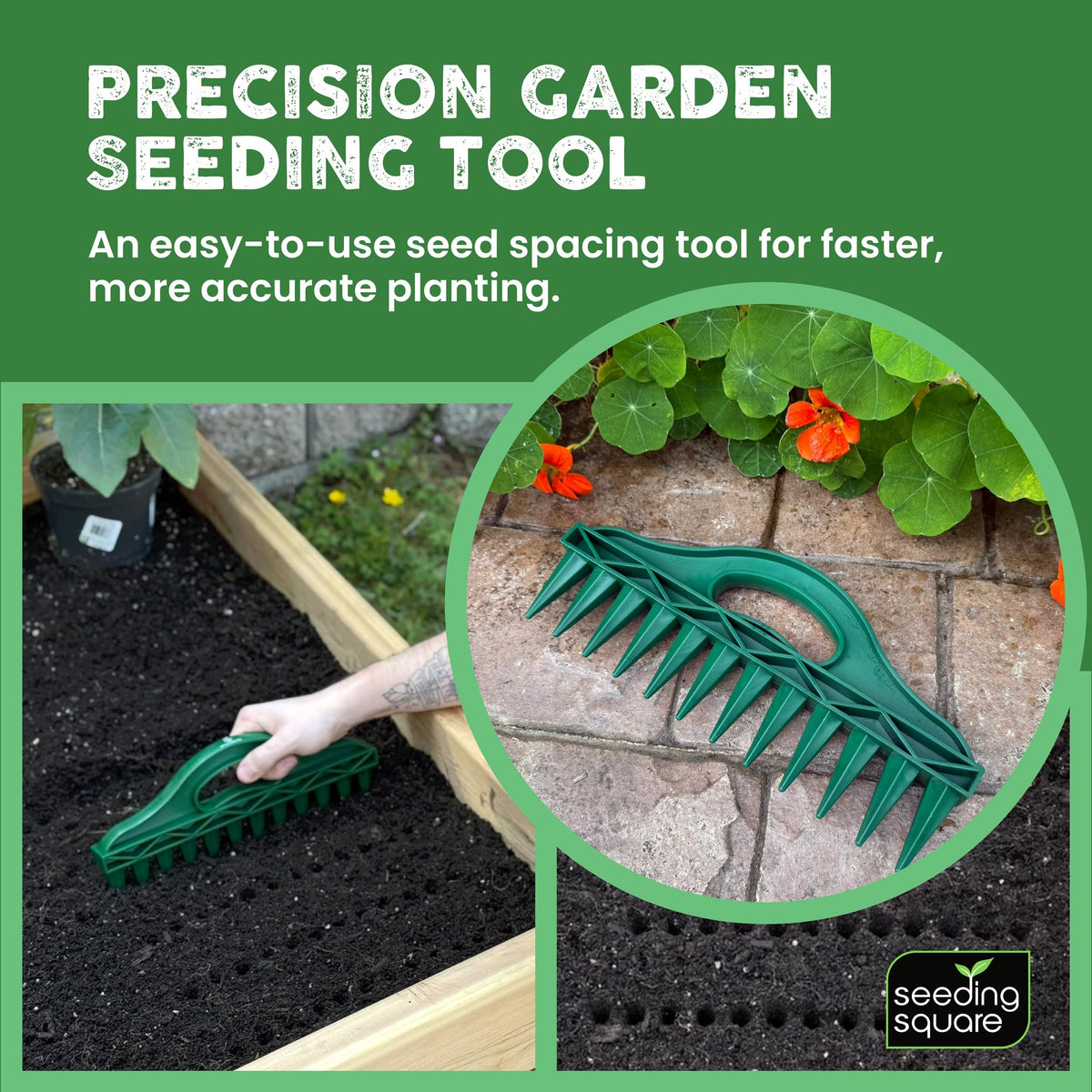 Ergonomic Seeding Square Row Seeder handle reduces hand fatigue during planting.