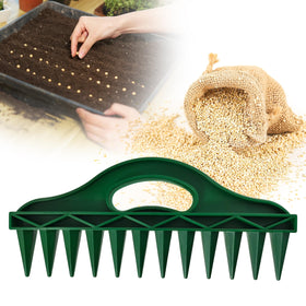 Seeding Square Row Seeder handheld tool demonstrates precise row spacing for efficient planting.
