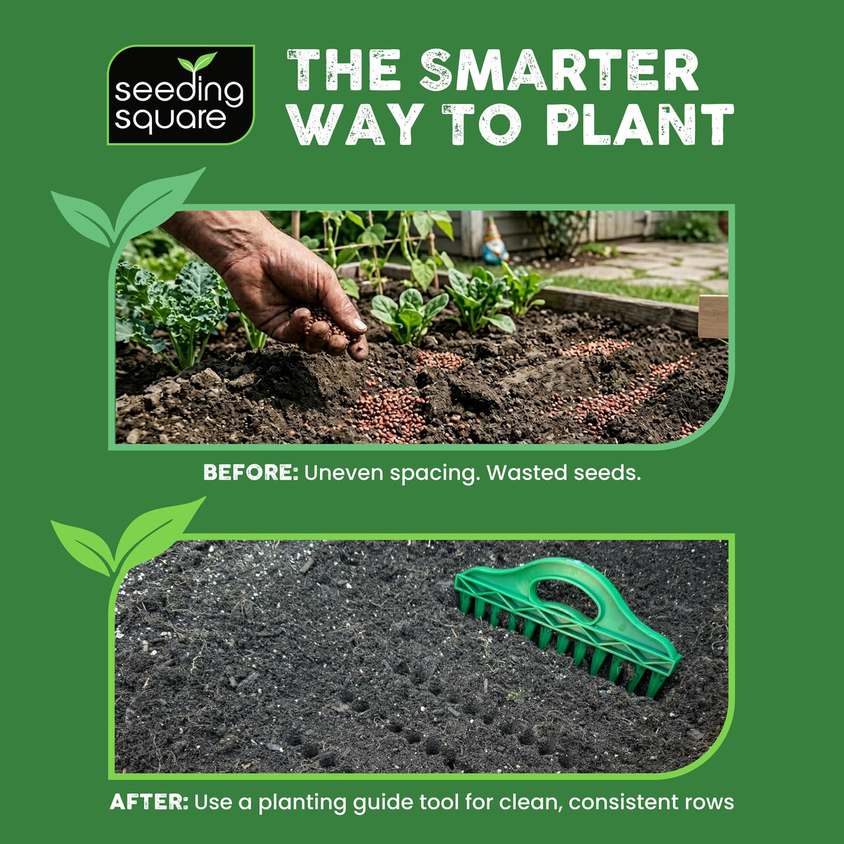 Seeding Square Row Seeder punches multiple holes quickly for efficient sowing.