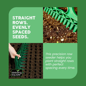 Seeding Square Row Seeder in use for quick, accurate spacing in seed trays.