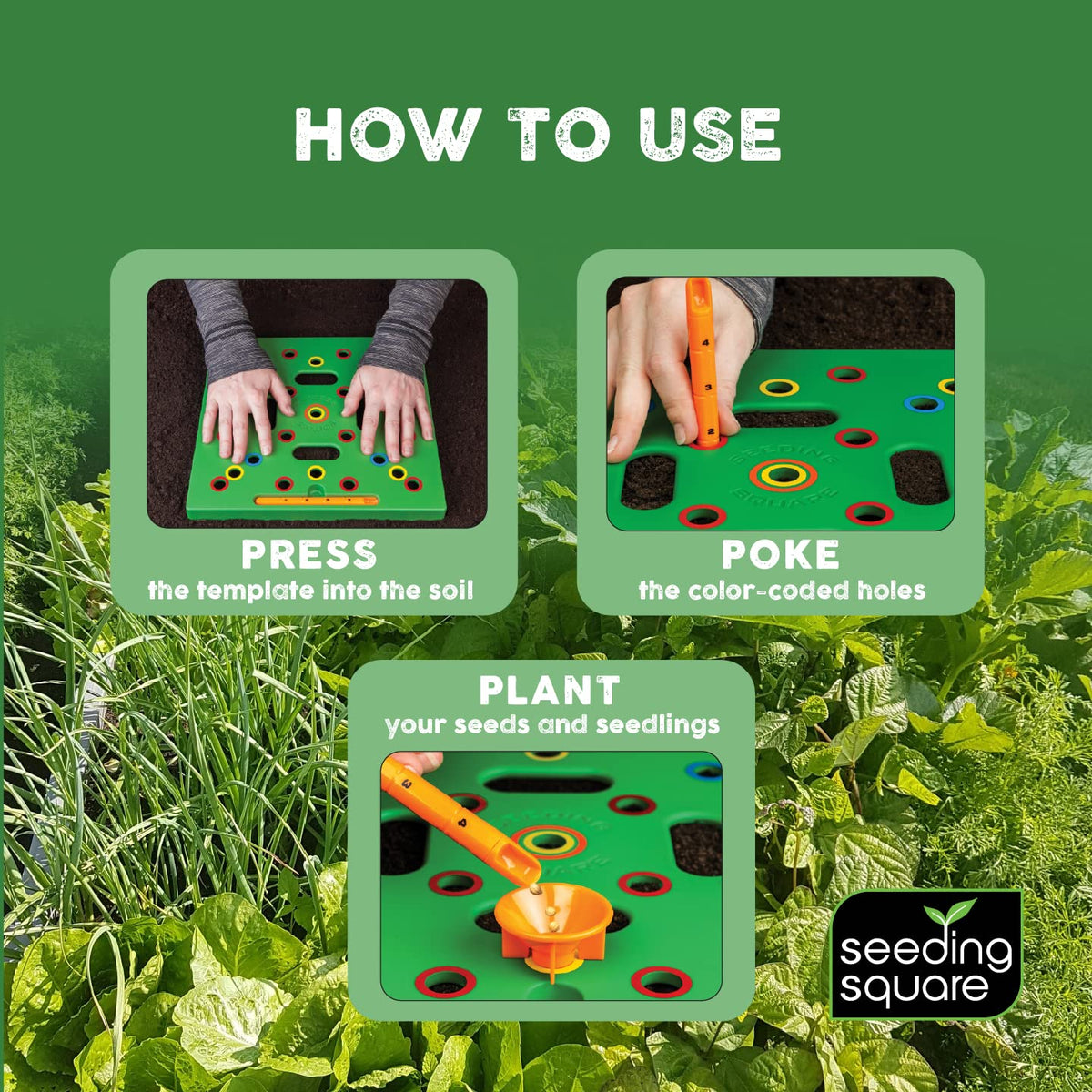 Seeding Square ruler ensures precise spacing measurements across your beds.