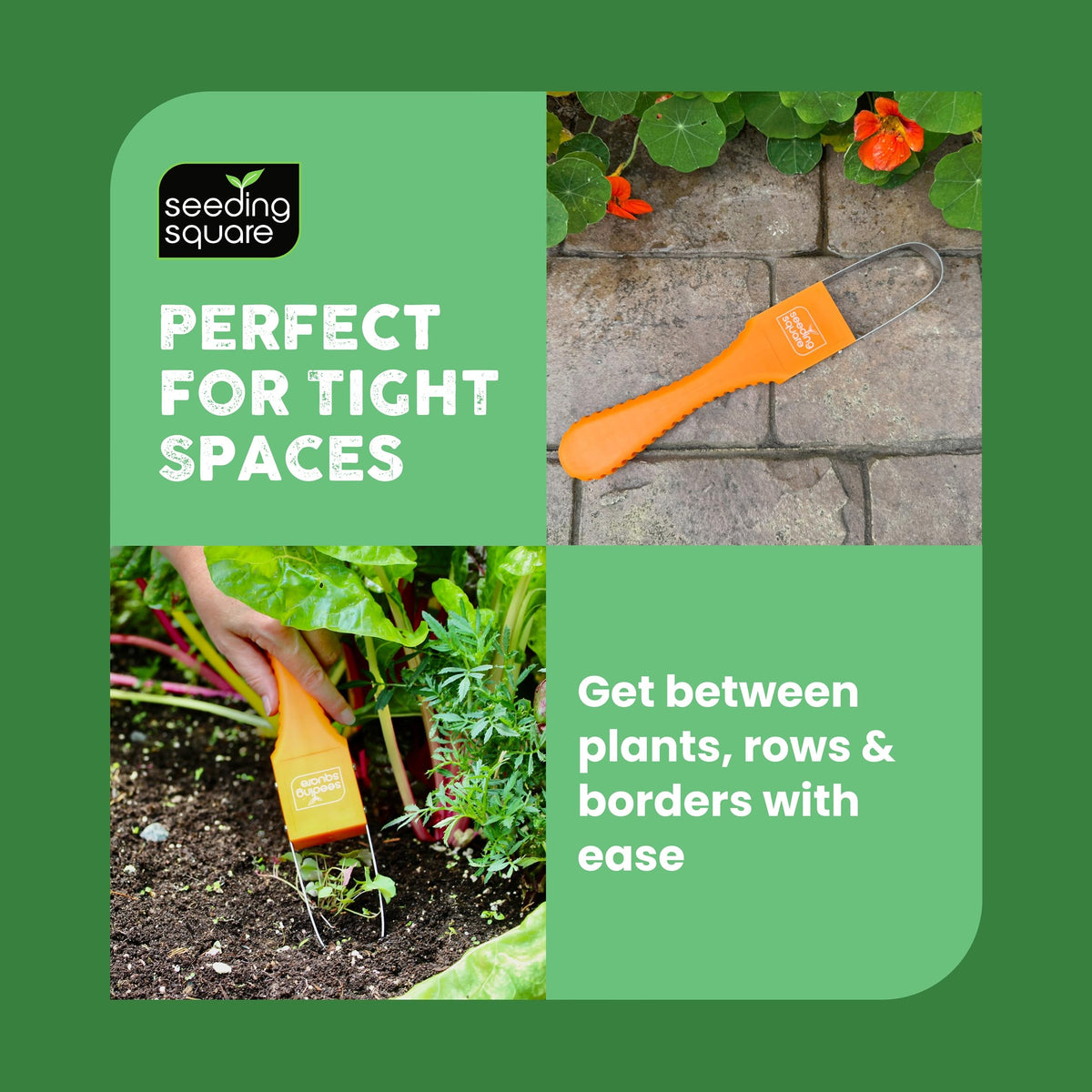 Lightweight-design Sneaky Weeder in hand during garden task