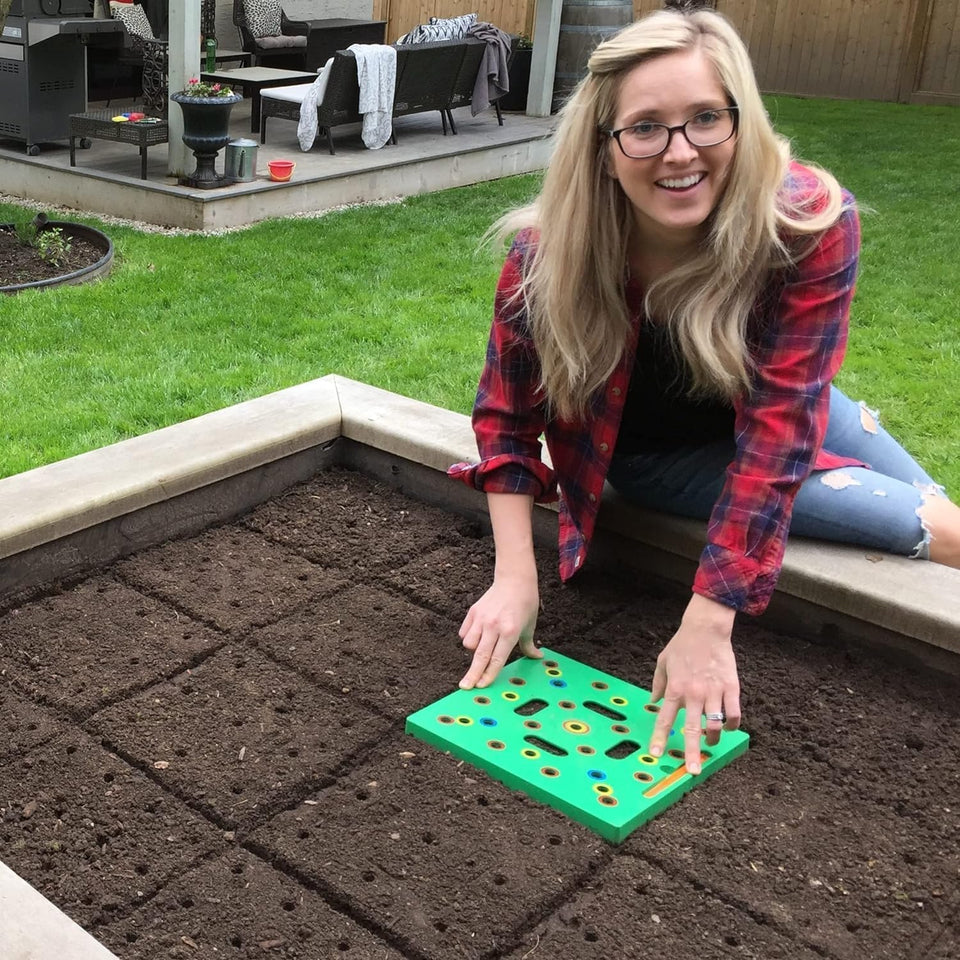 Seeding Square shows square-foot grid for precise spacing and bigger harvest potential.