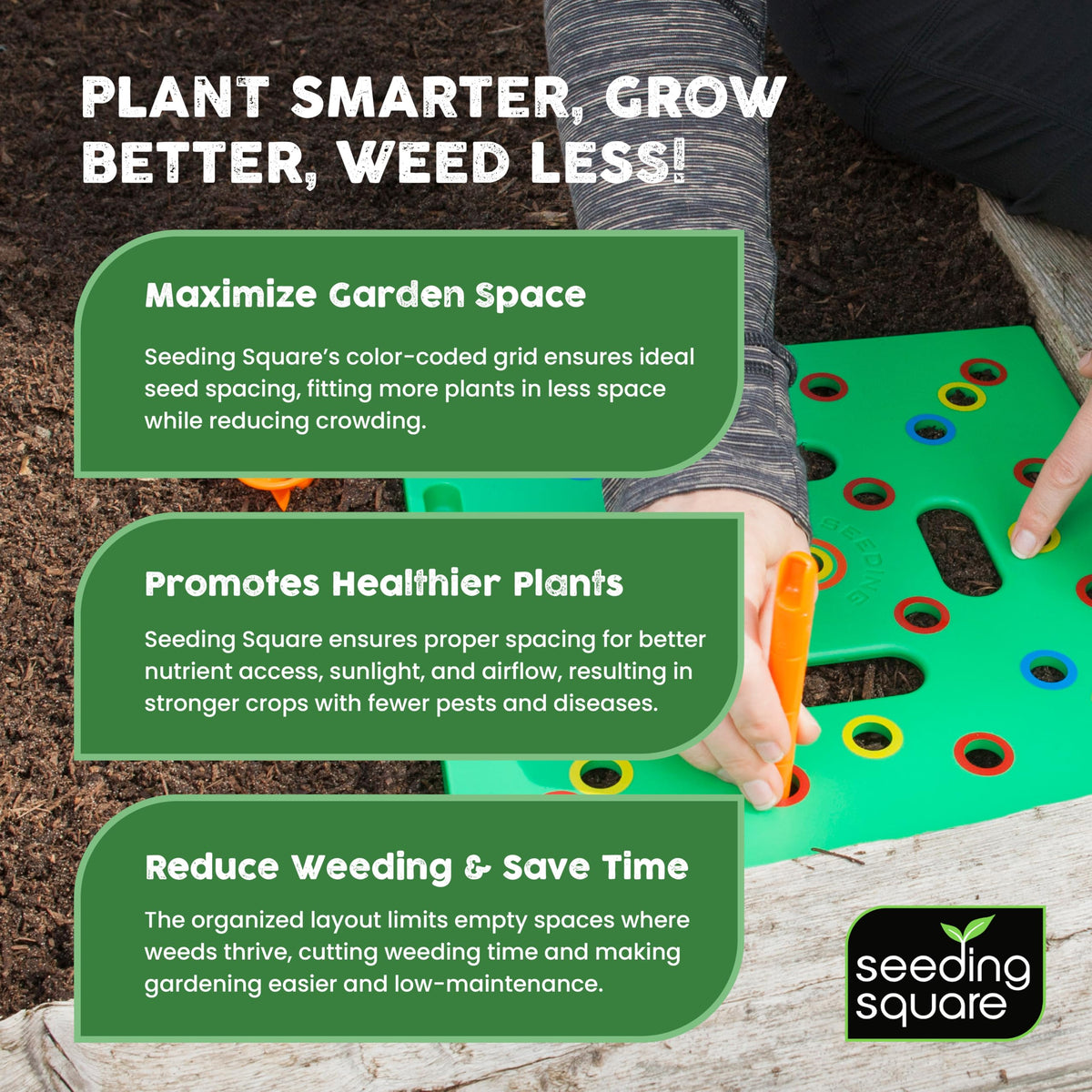 Seeding Square weed-control layout highlights dense crop advantage.