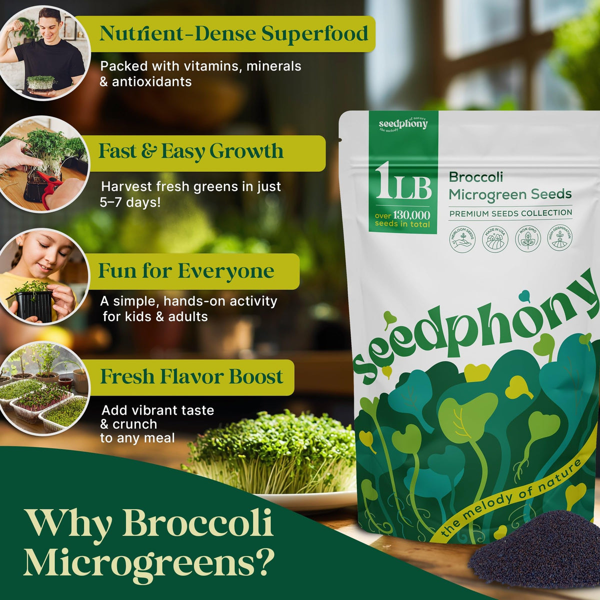Seedphony broccoli seeds germination test label with strong germination rate.