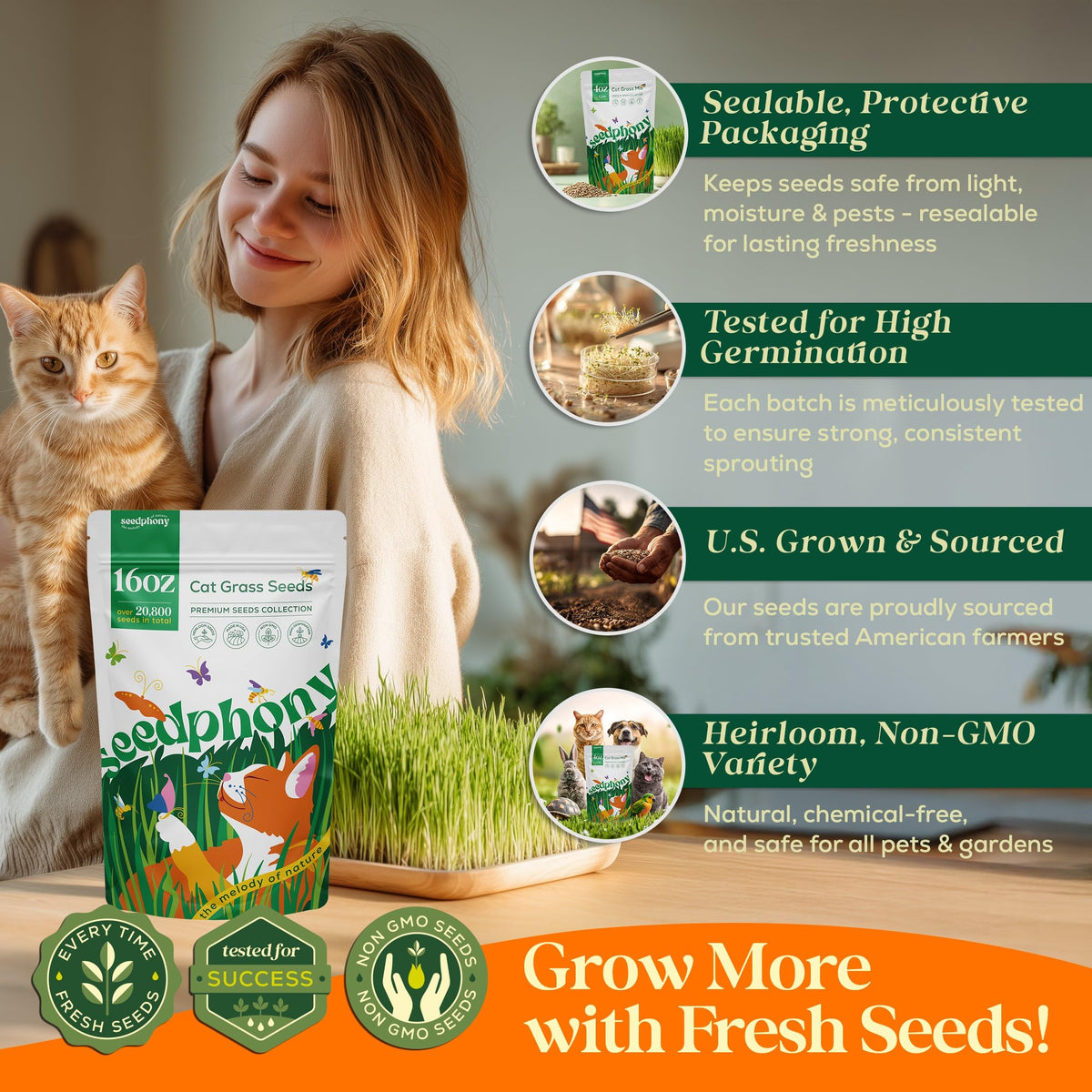 Seedphony Cat Grass Pets enjoying fresh greens for a healthy snack