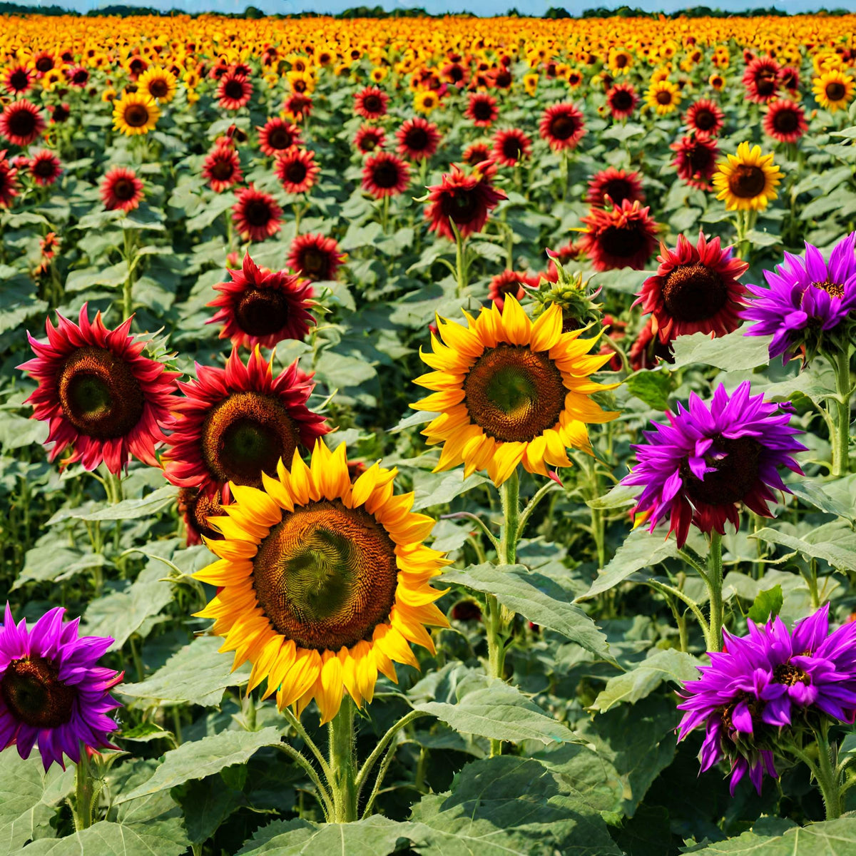 Seeds Of Strength multicolor dwarf sunflower seed close-up showing vibrant blooms for borders.