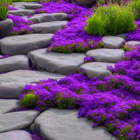 Seeds Of Strength purple creeping thyme fragrant bloom adding scent and color.