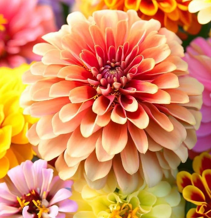 Seeds2Go zinnia giant dahlia mix garden planting in a sunny bed