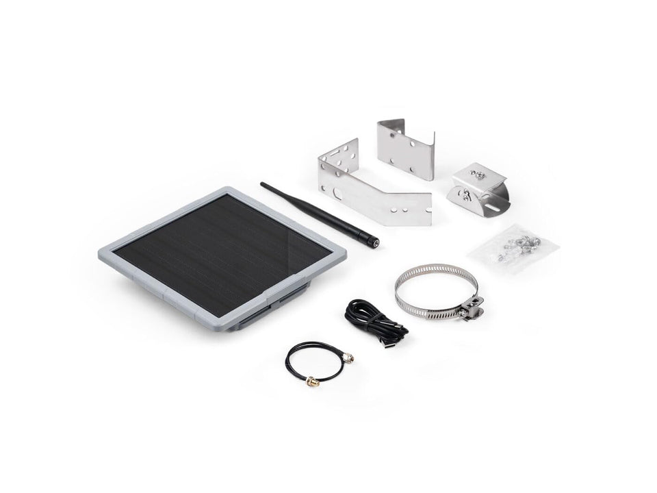 Seeed Studio SenseCAP P1-Pro solar panel powering an off-grid outdoor node
