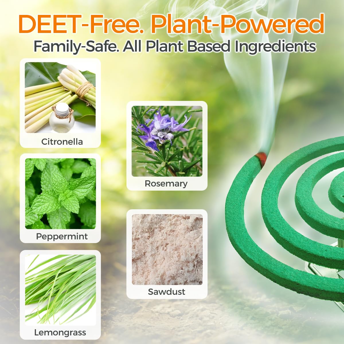 SEEKDIT citronella coils on holder provide plant-based protection for outdoor spaces.