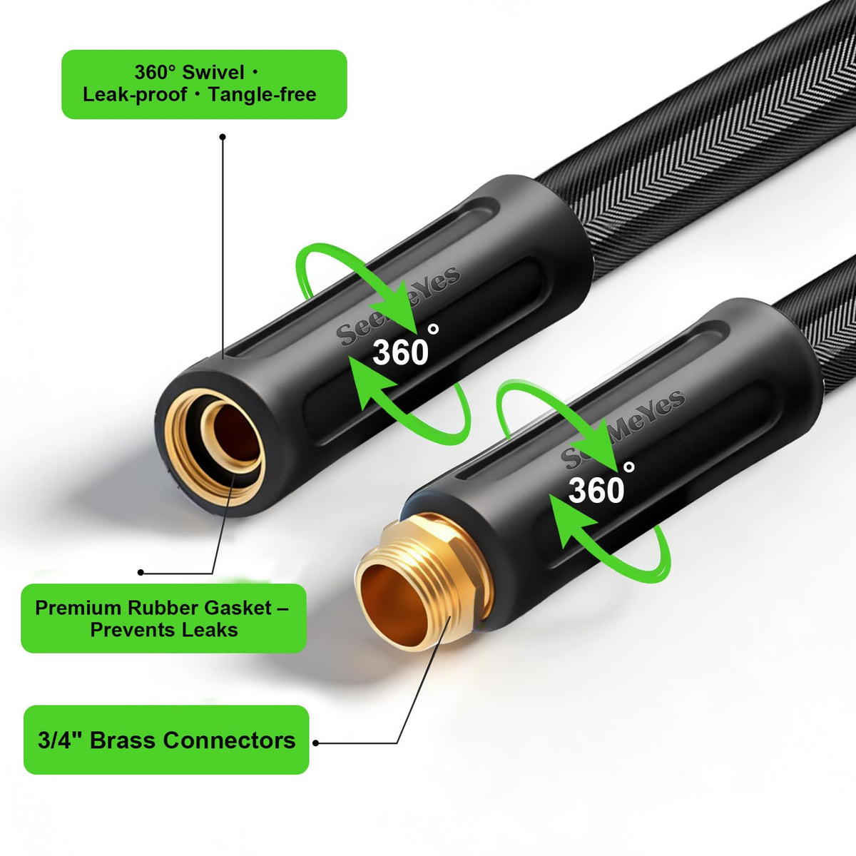 SeeMeYes anti-kink 360-degree handle enables one-handed setup and smoother connections.