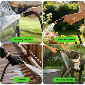 SeeMeYes multiuse outdoor water hose demonstrates versatility for garden, RV, and car wash.