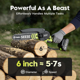 SEESE mini chainsaw anti-derail chain keeps cutting smooth and secure.