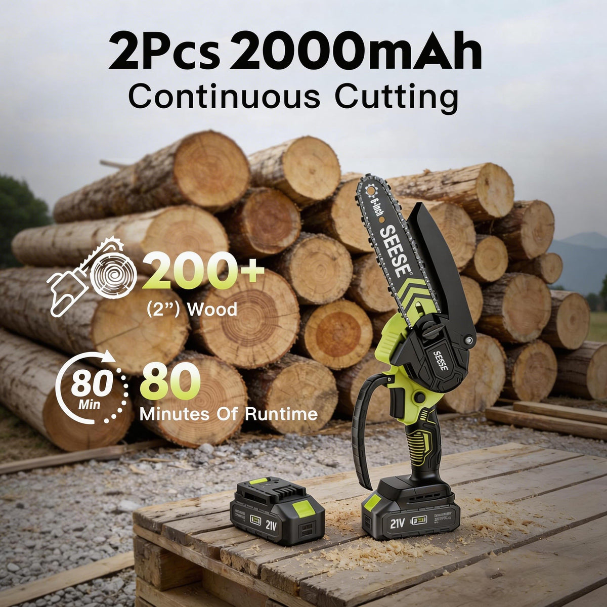 SEESE mini chainsaw safety lock ensures safe startup and control.