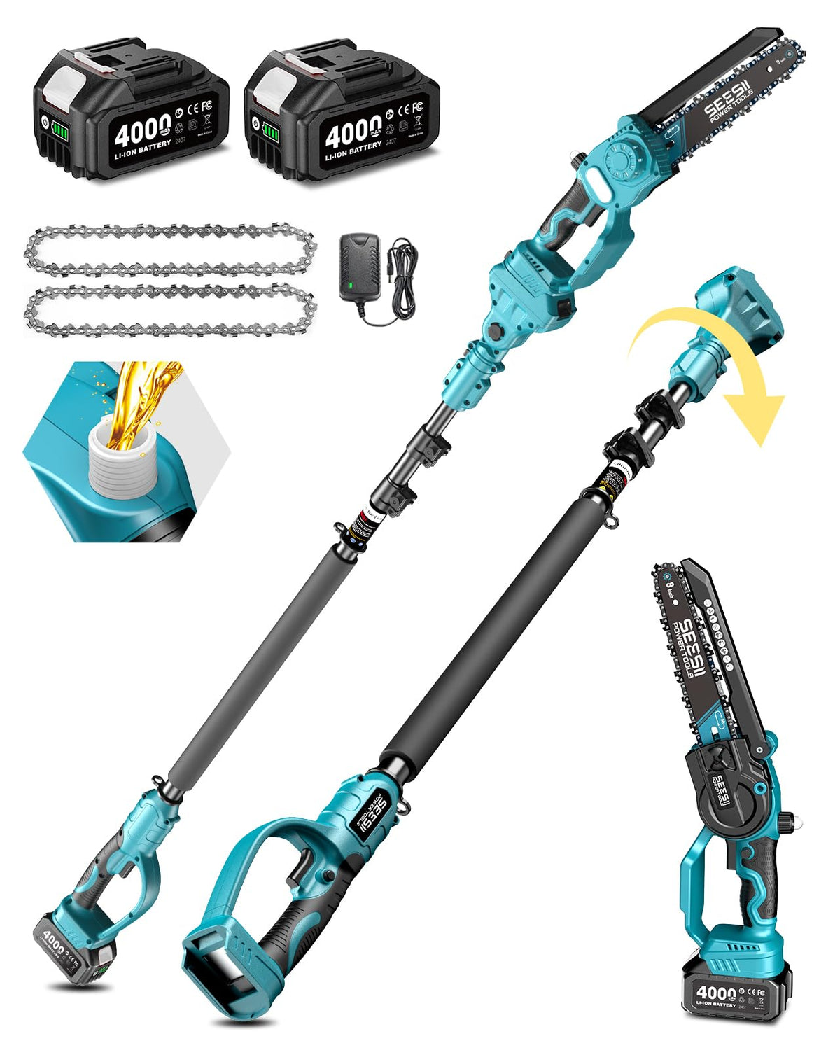 SEESII 2-in-1 cordless pole saw and mini chainsaw for versatile yard trimming