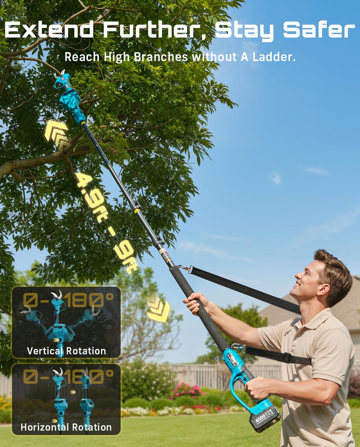 SEESII 2-in-1 pole pruner brushless motor enables powerful, smooth pruning.
