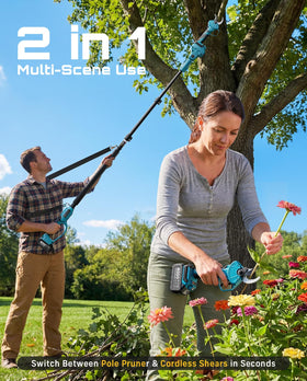 SEESII 2-in-1 pole pruner rotating head enables precise cuts from tough angles.