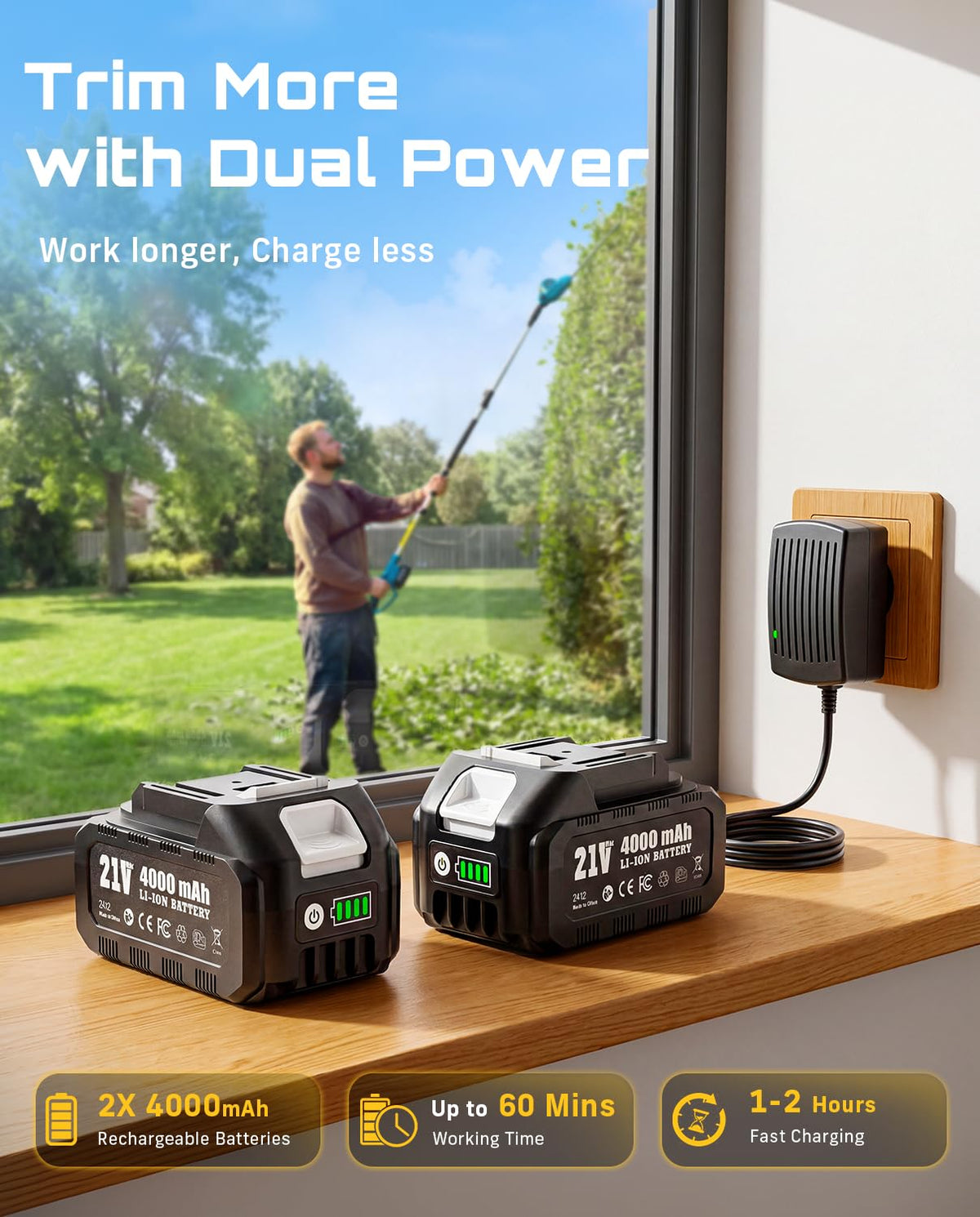 SEESII dual 4.0Ah batteries provide long runtime for all-day pruning