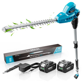 SEESII 20V hedge trimmer with extended pole reaching tall hedges for easy trimming