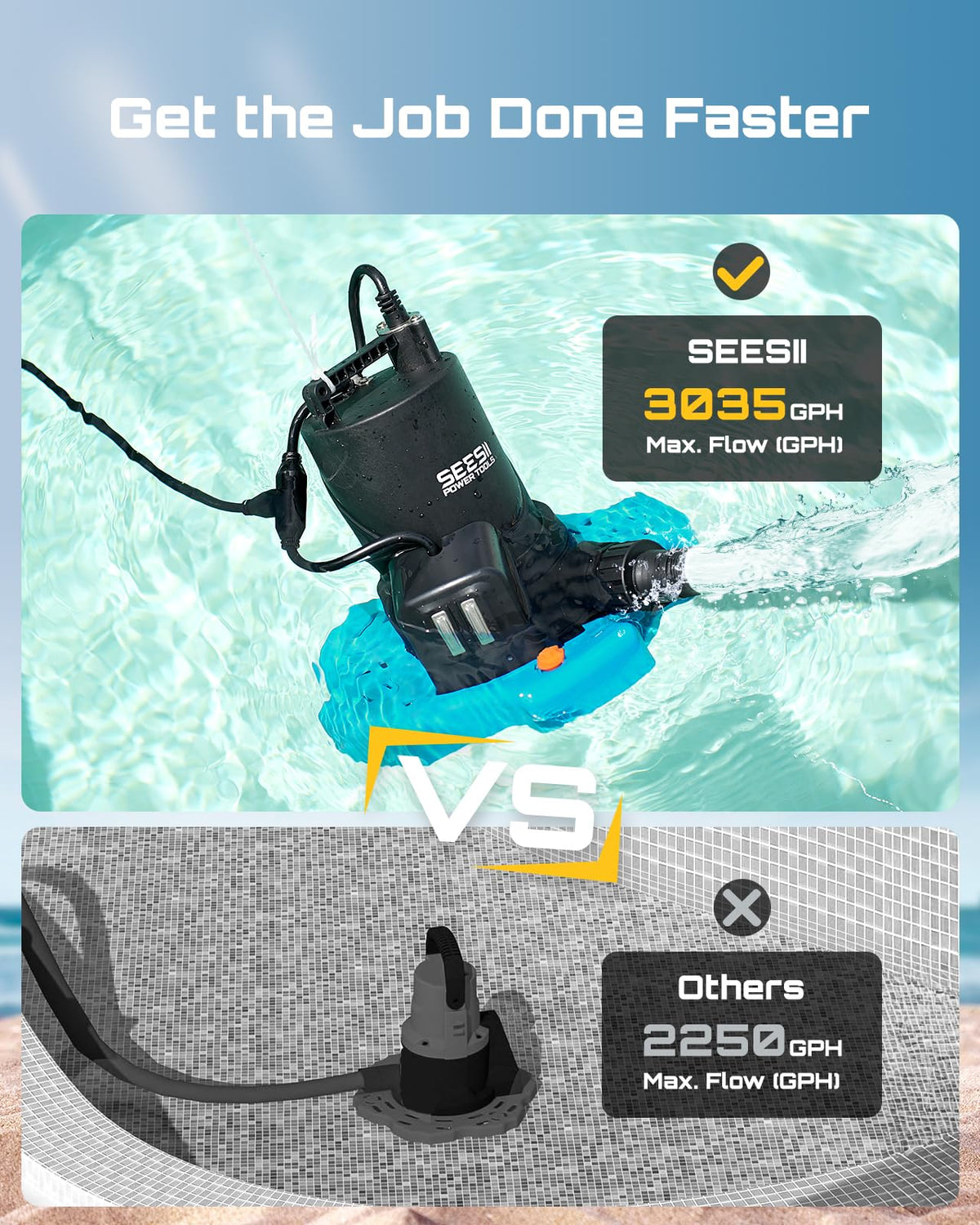 Seesii pump with 25-foot power cord enables flexible, quick installation