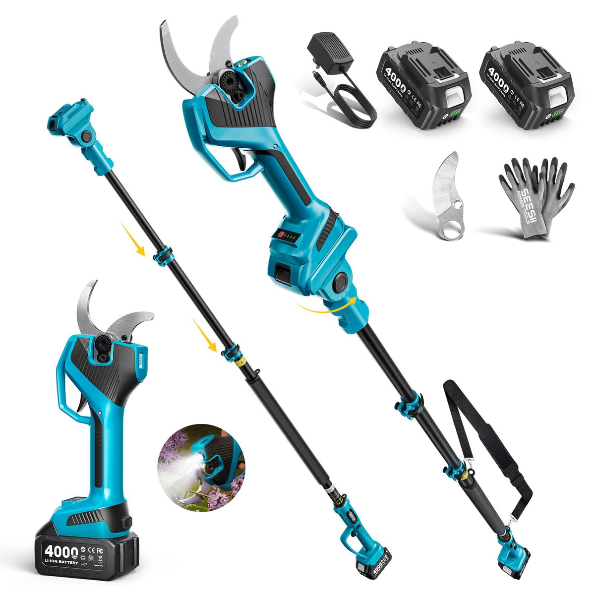 SEESII 2-in-1 pole pruning shears in standalone mode for precise pruning.