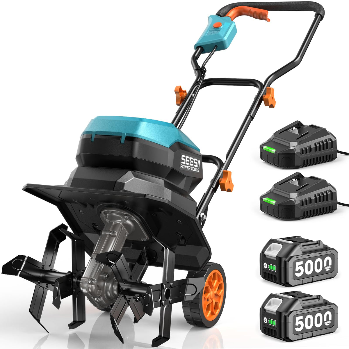 Seesii 40V cordless tiller being assembled for quick garden setup