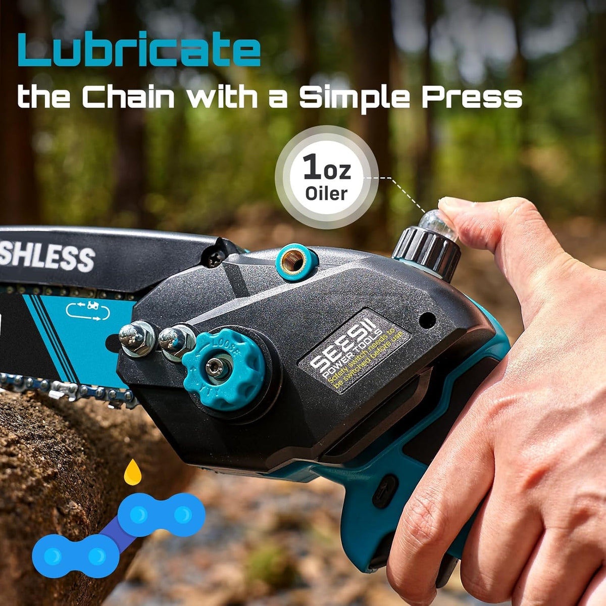 Seesii auto oiler keeps the chain lubricated during work.