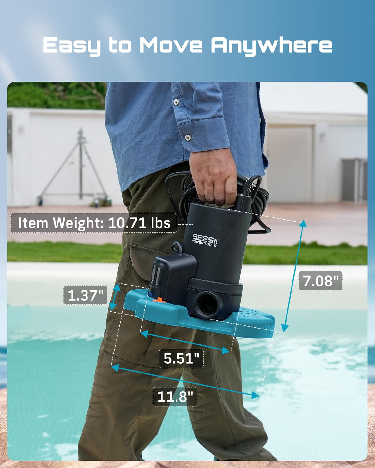 Seesii auto-on with water detection protects pools, basements, and rooftops