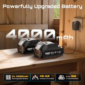 Seesii dual 2000mAh batteries extend cutting time.