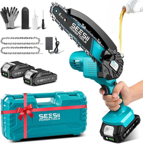 SEESII mini chainsaw in action cutting wood quickly and smoothly