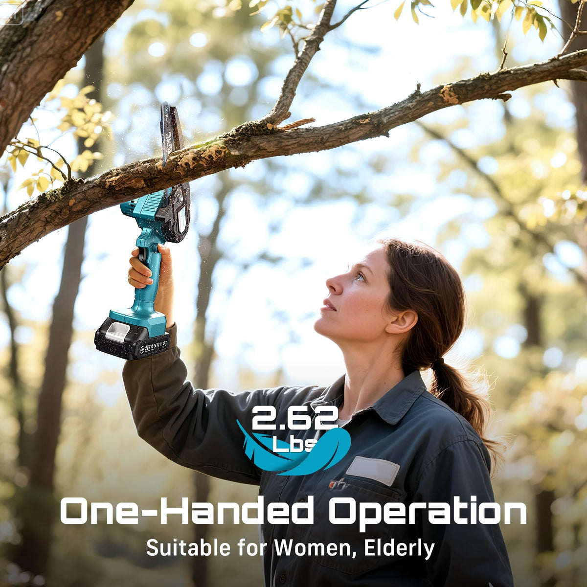Seesii Mini Chainsaw with dual batteries extends work time without interruptions.