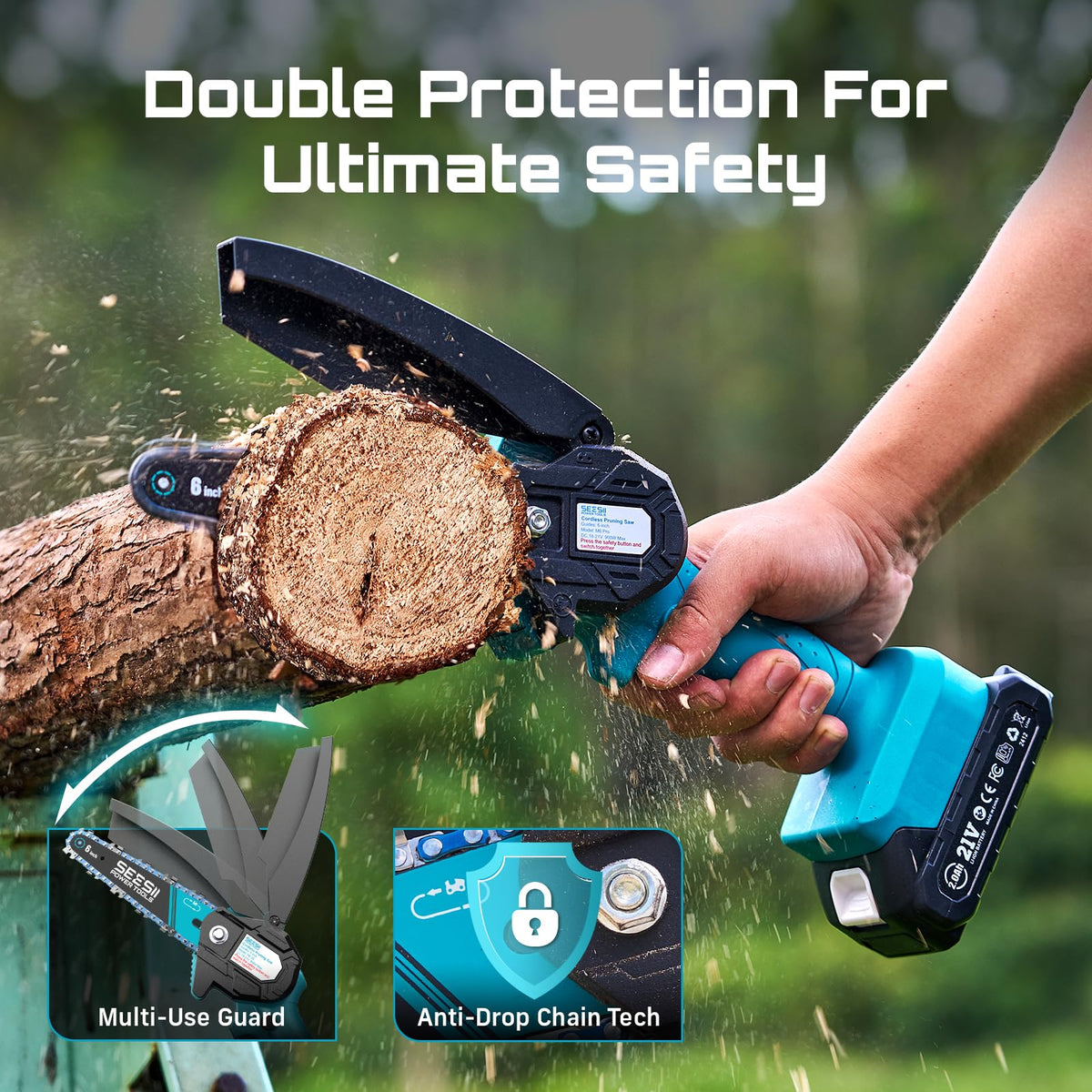 Seesii Mini Chainsaw handles wood cutting tasks with ease.
