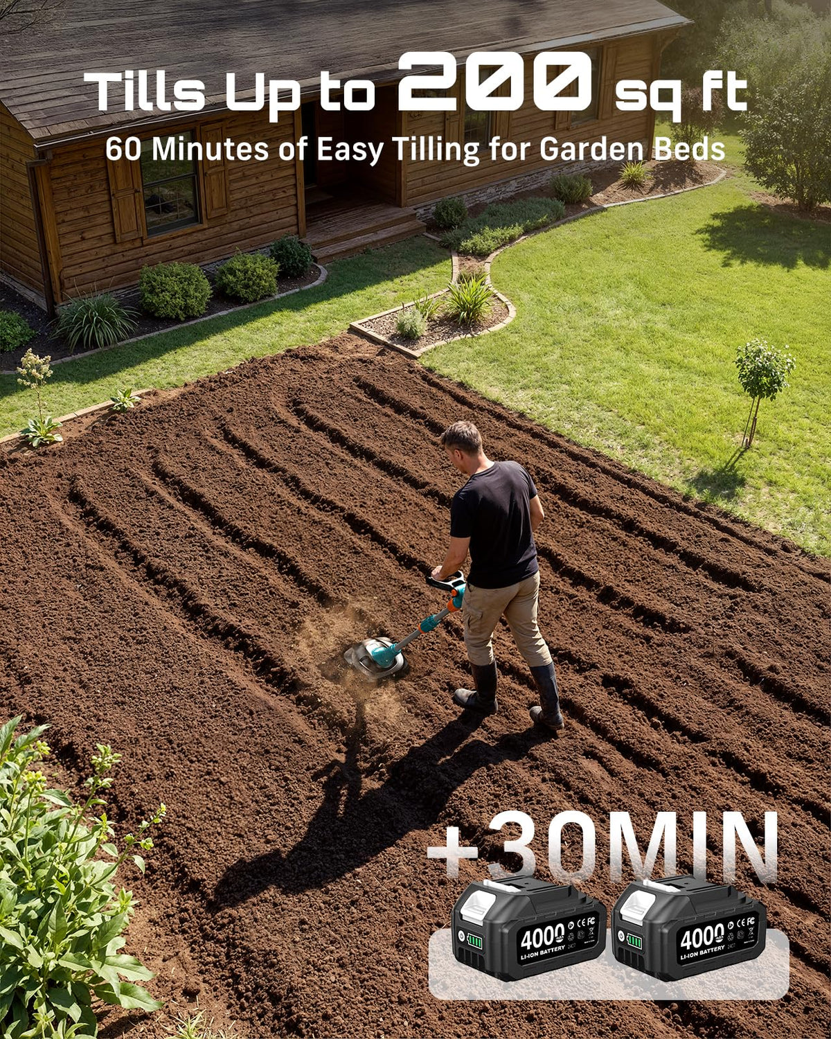 Seesii rototiller displays 6-6 inch depth feature for deeper cultivation in tight beds.