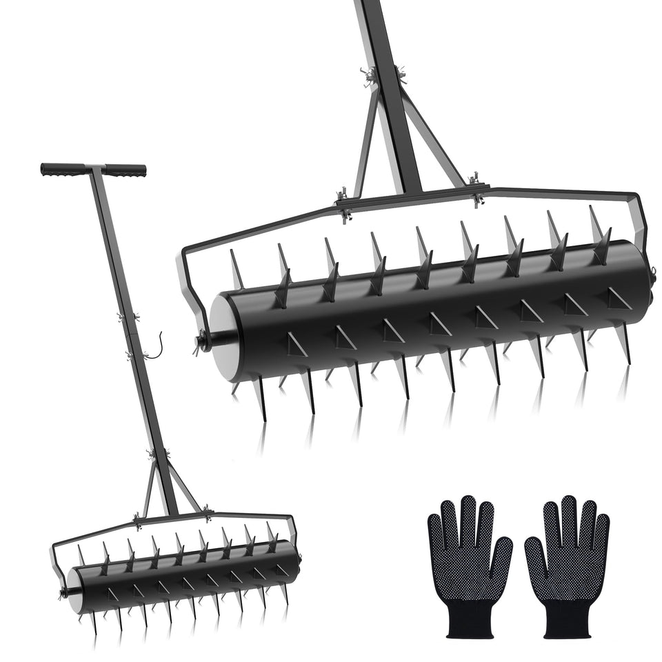 Seeutek 23-inch rolling lawn aerator spikes for deep soil penetration and healthier roots.