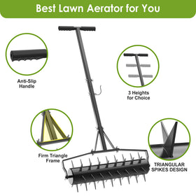 Seeutek lawn aerator with 3-height adjustable handle for comfortable use.