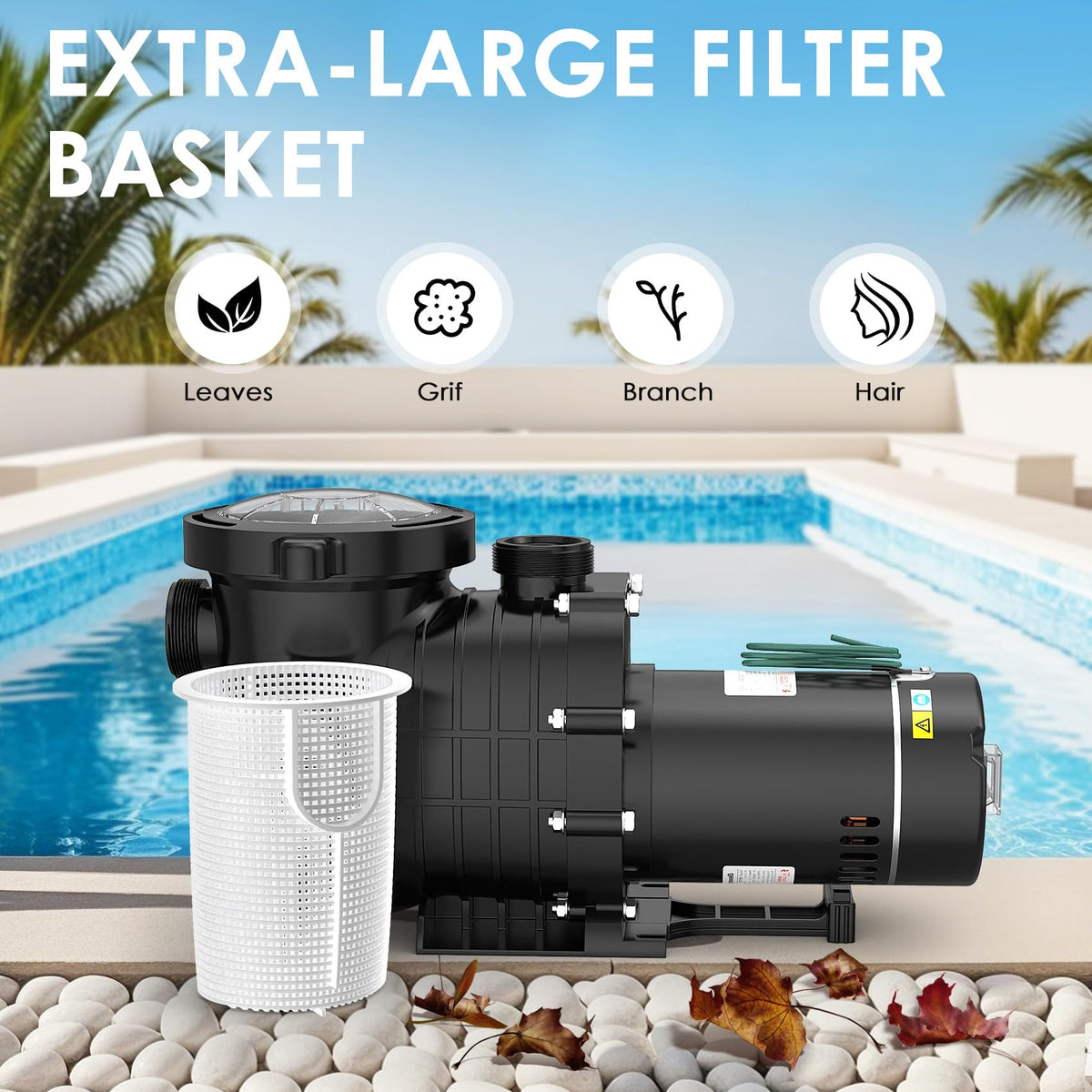 Seeutek filter basket with transparent cover for easy debris checks.