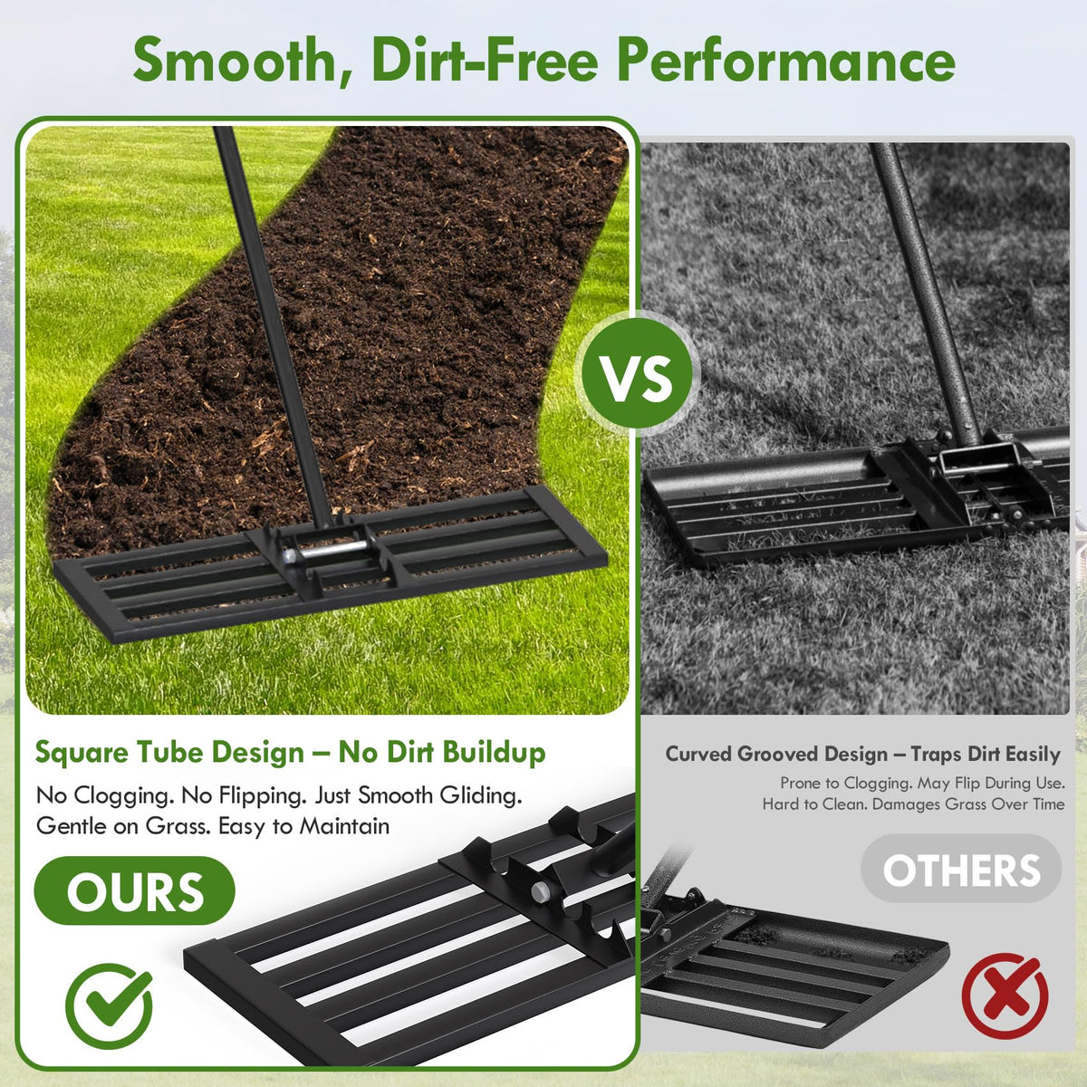 Seeutek leveling rake with storage slot keeps handle tidy in shed