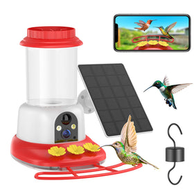 SEHMUA smart hummingbird feeder camera – front view, solar powered outdoor use