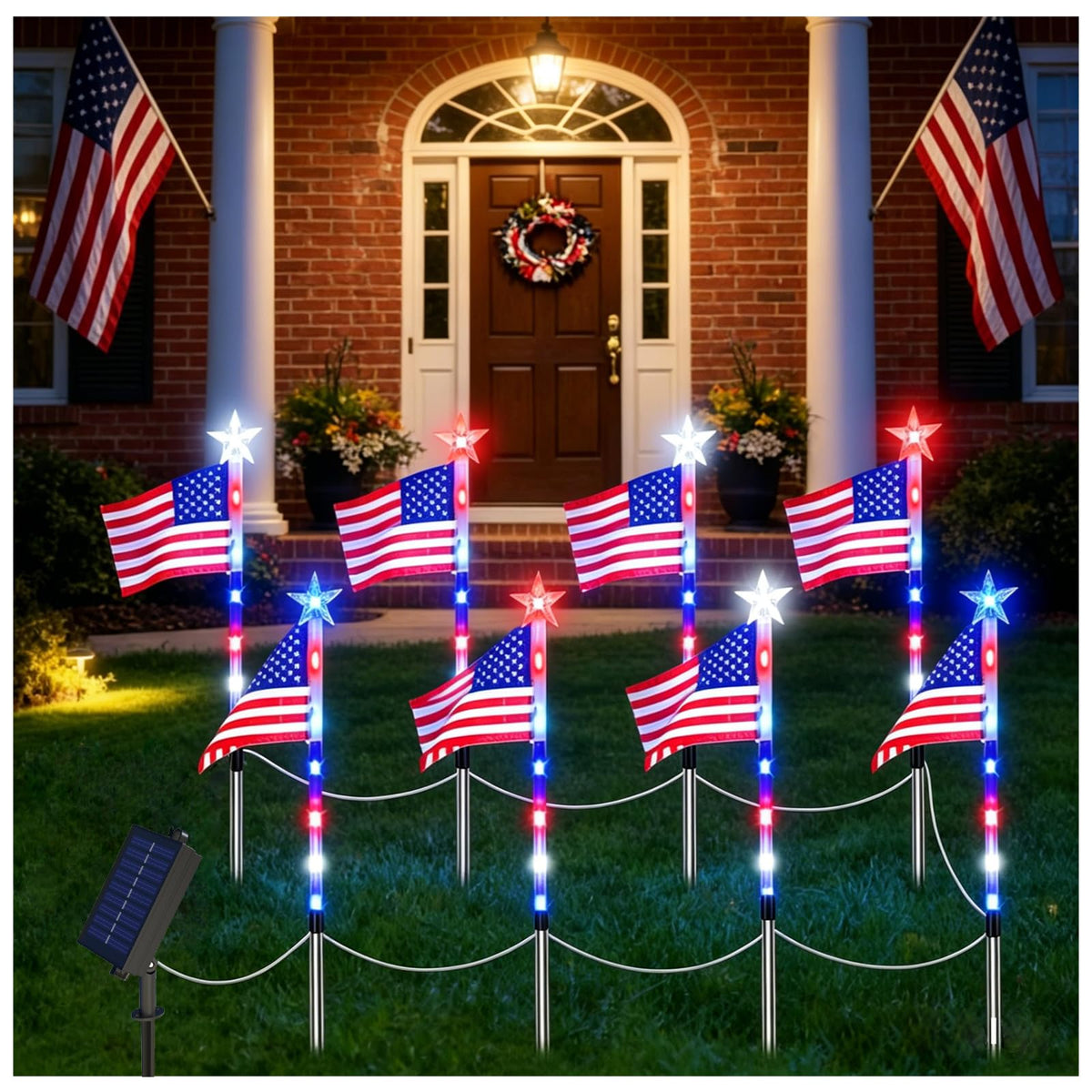 Seilvda flag lights for Fourth of July illuminate outdoor pathways with bright patriotic colors