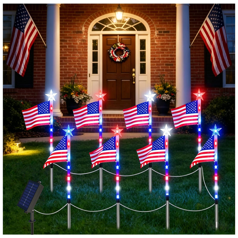 Seilvda flag lights for Fourth of July illuminate outdoor pathways with bright patriotic colors