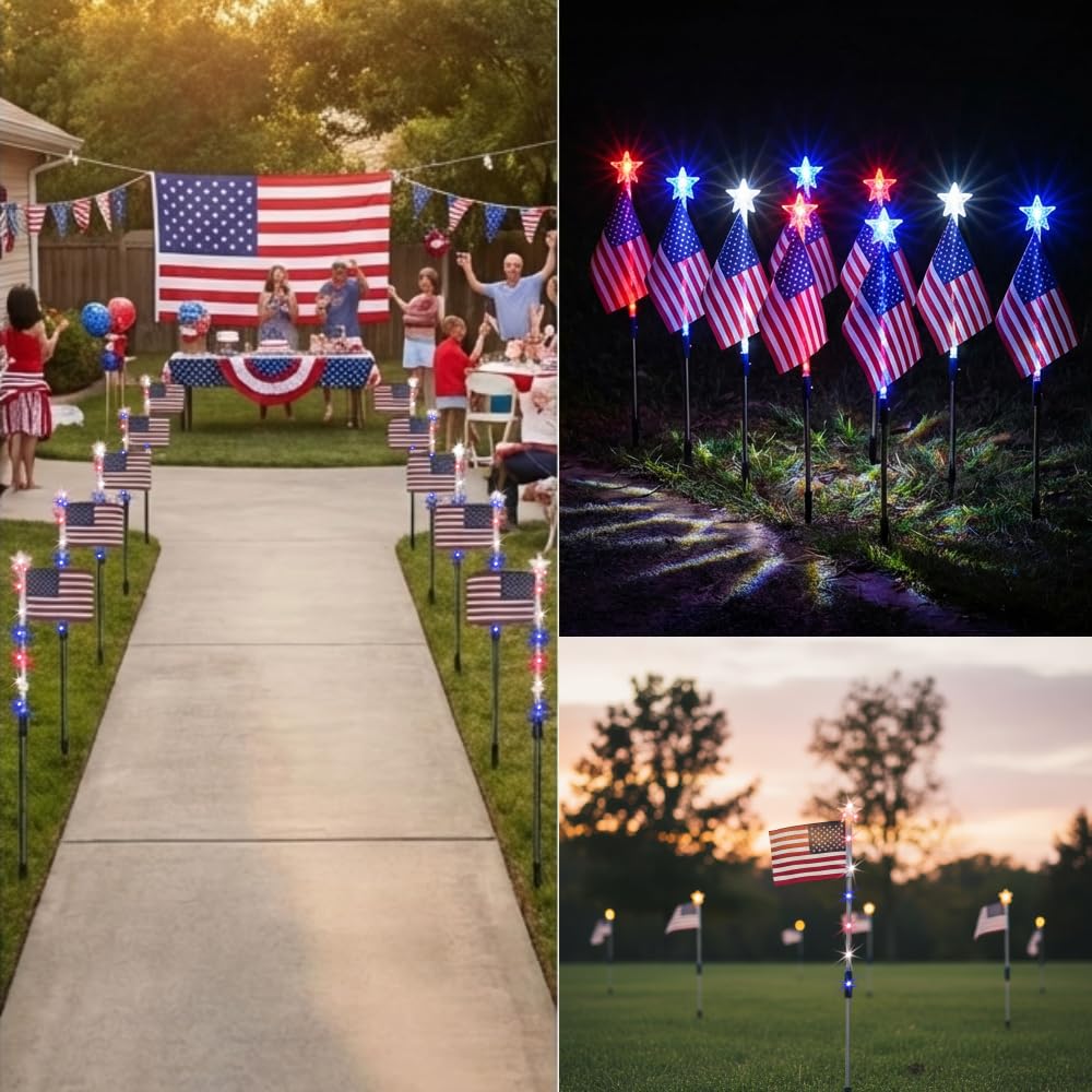 Seilvda flag lights create a welcoming border along walkways