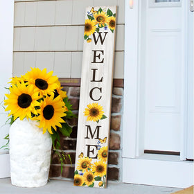 Seimip Sunflower Porch Sign assembled in three parts for tall display